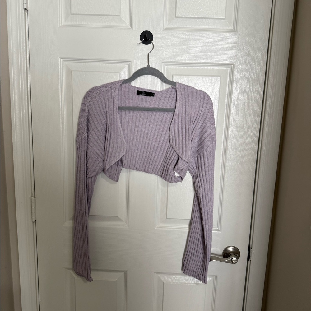 Lavender Ribbed Cropped Cardigan
